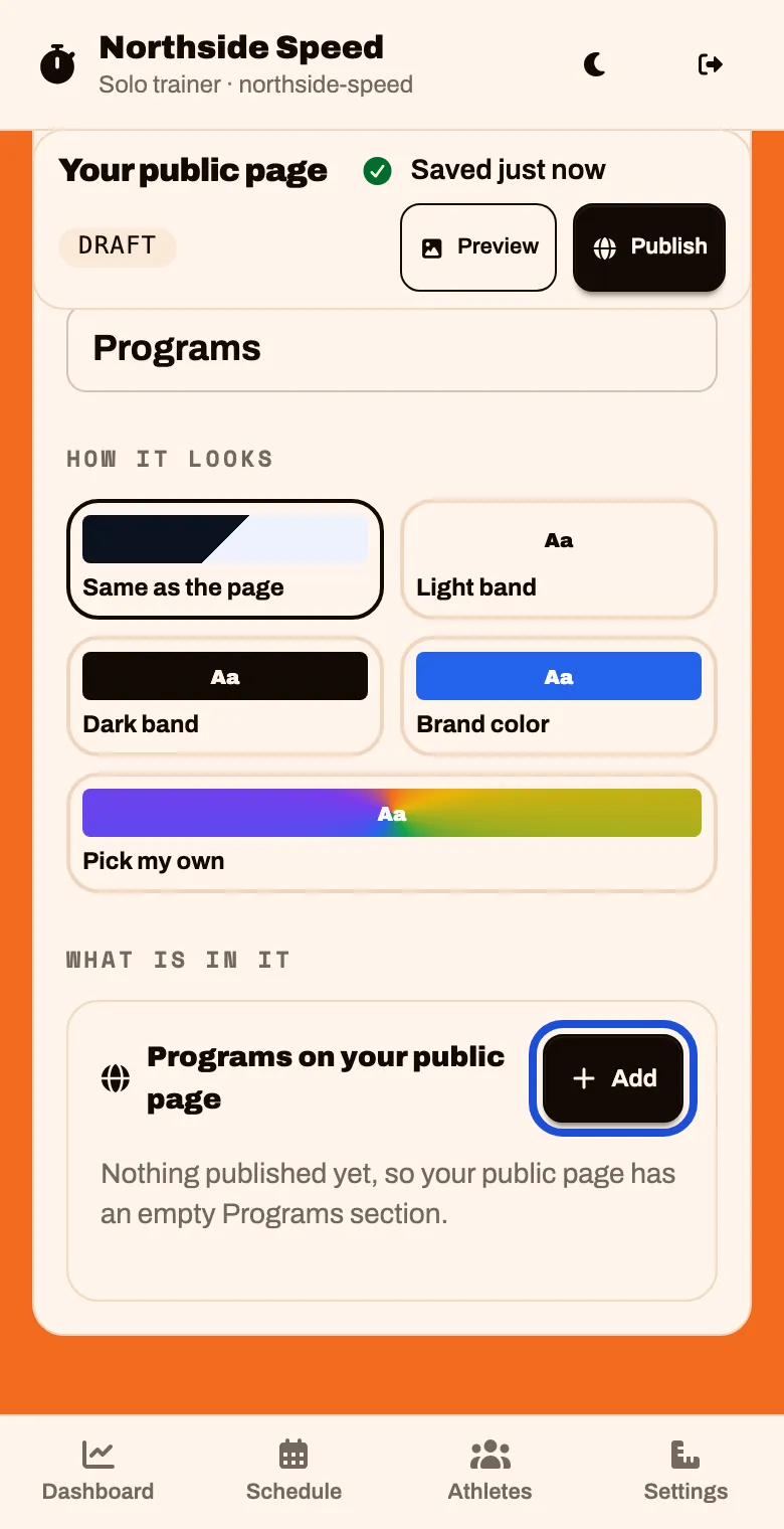 The Programs part with an Add button