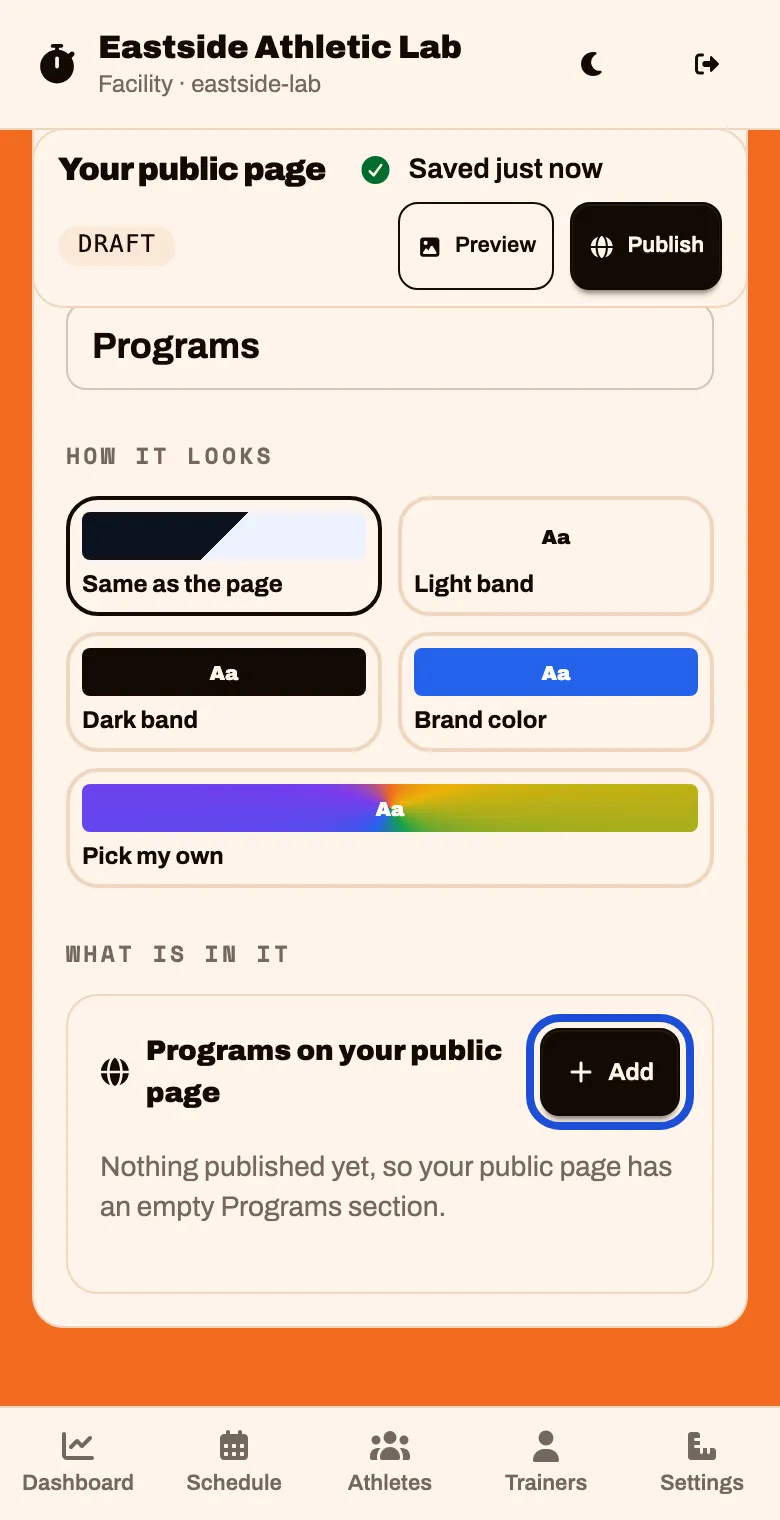 The Programs part with an Add button