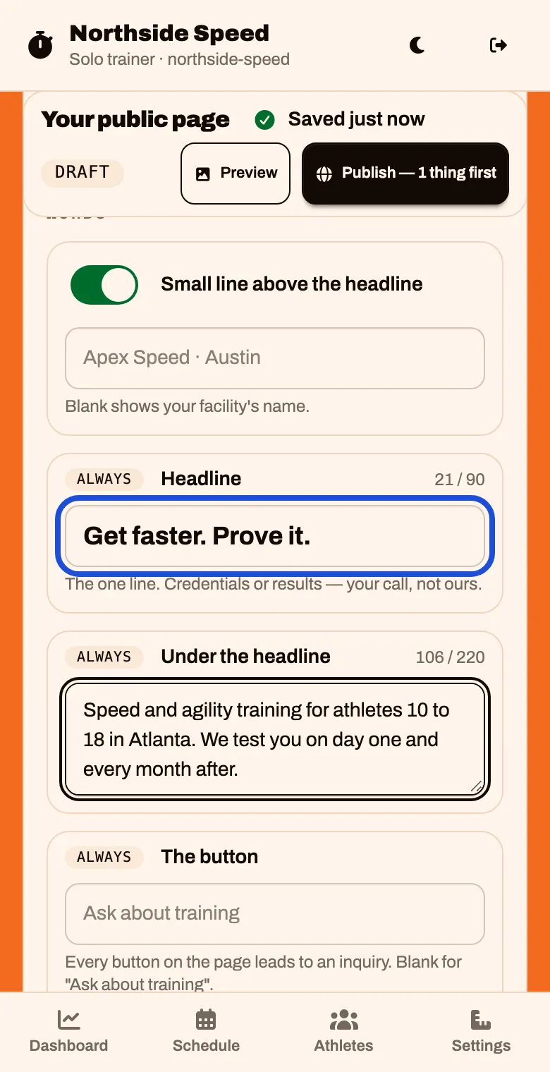 The Top of the page part with a headline and the line under it filled in