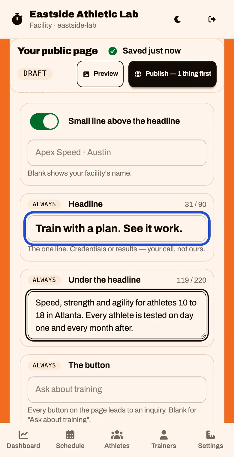 The Top of the page part with a headline and the line under it filled in