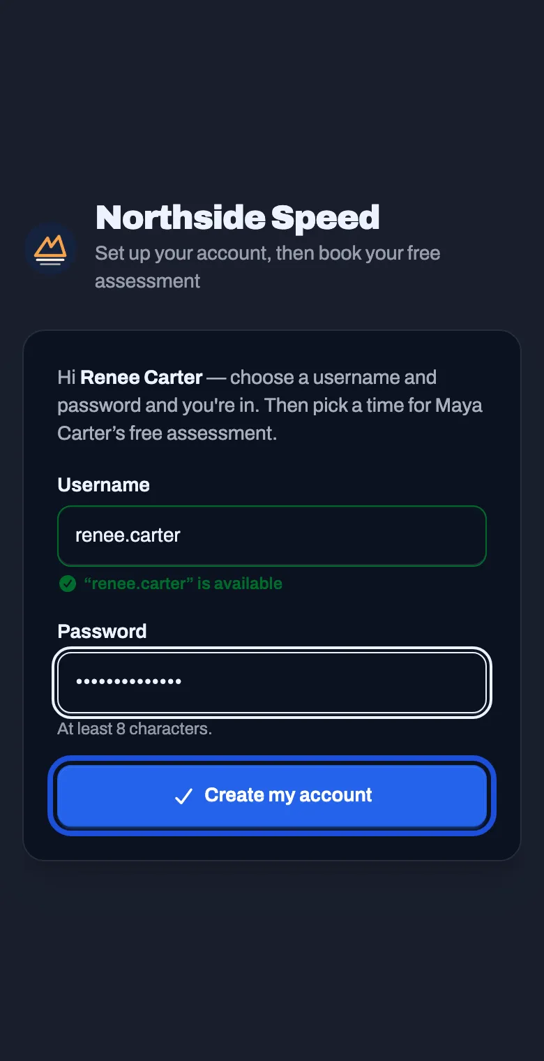 Set up your account, with a username and password