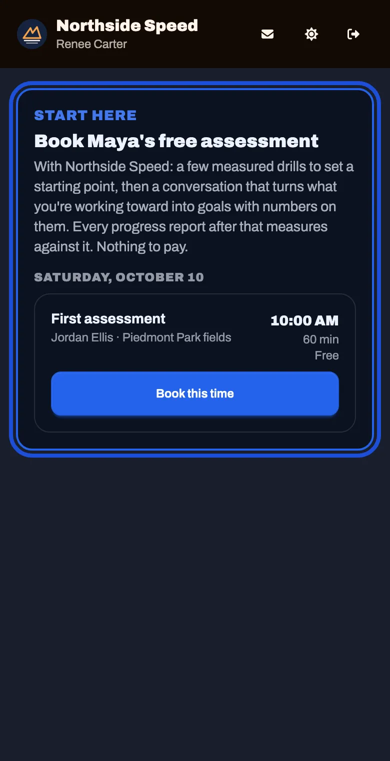 Book the free assessment, with one time listed