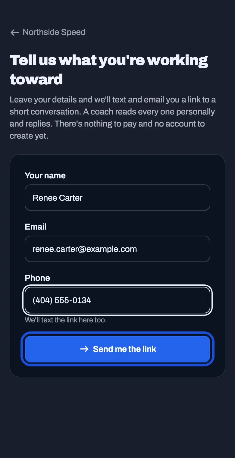 The inquiry form with name, email and phone