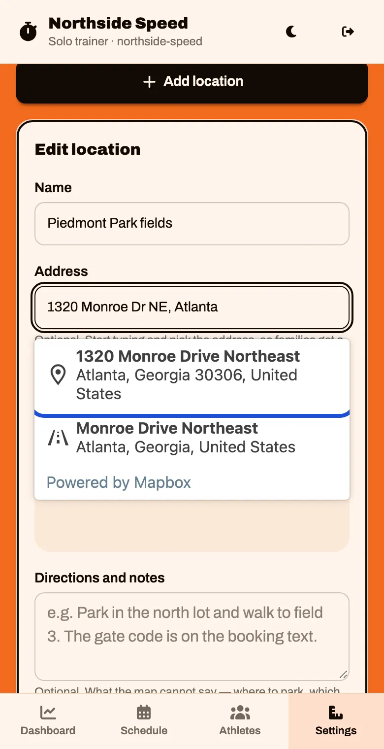 The Address box with a suggested address under it