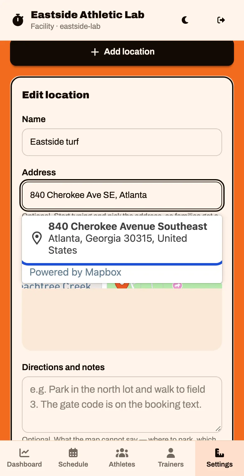 The Address box with a suggested address under it