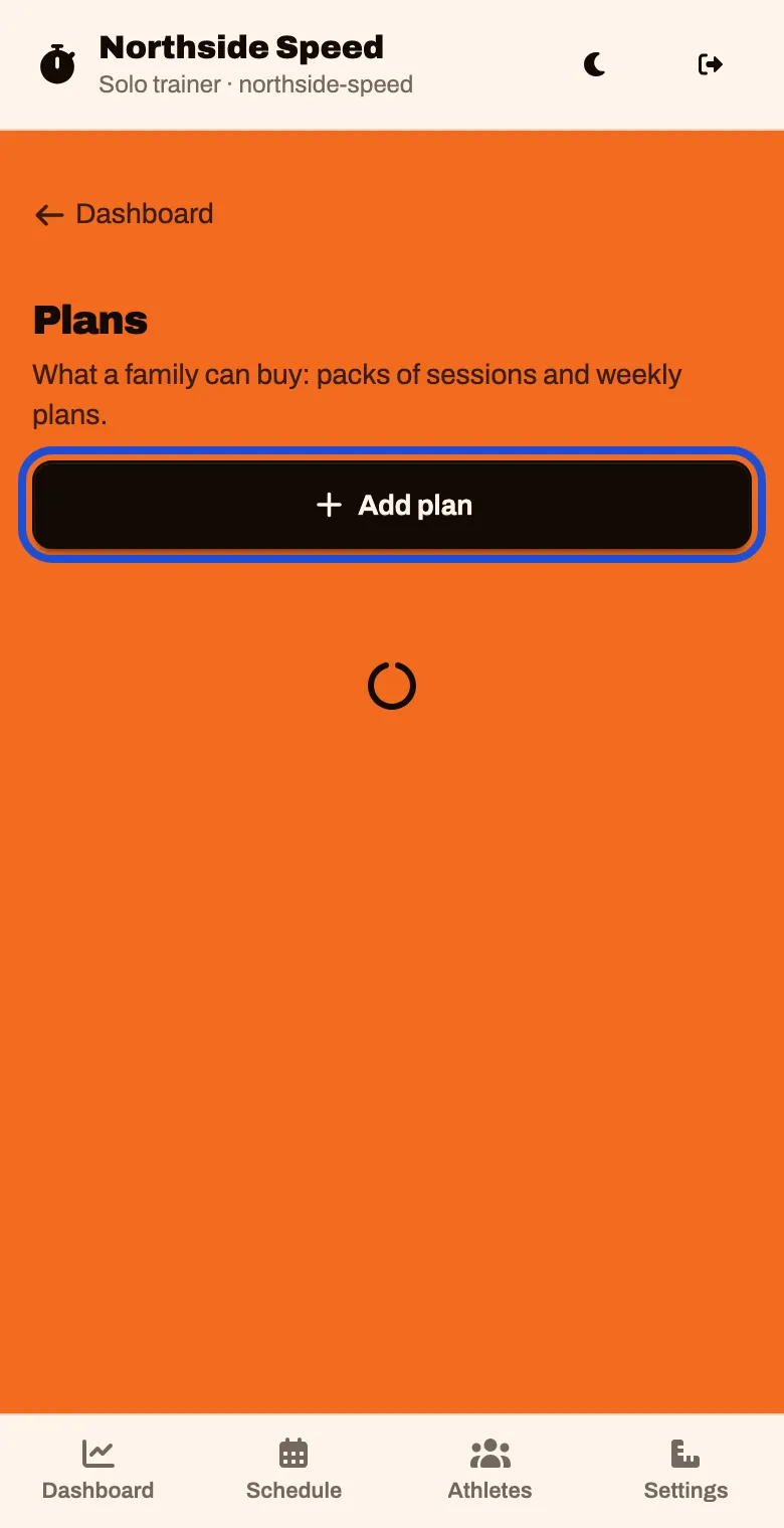 The Plans screen with an Add plan button