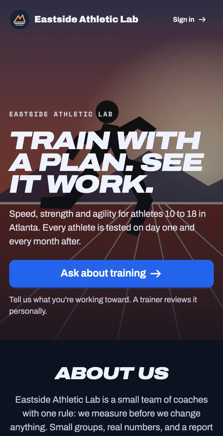 The published page with an Ask about training button