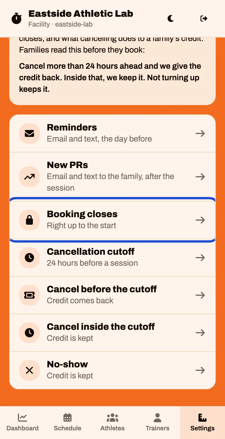 The lines under Bookings: Reminders, New PRs, Booking closes