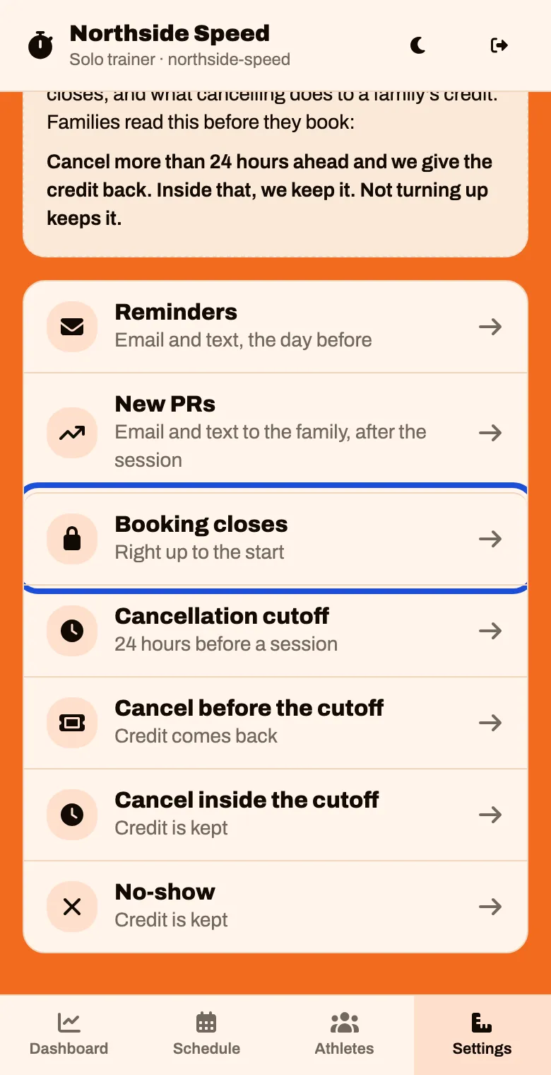 The lines under Bookings: Reminders, New PRs, Booking closes