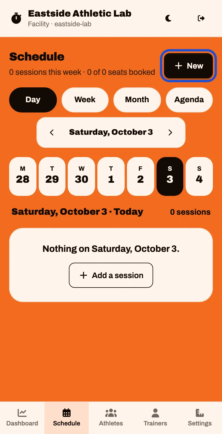 The Schedule screen with a New button at the top