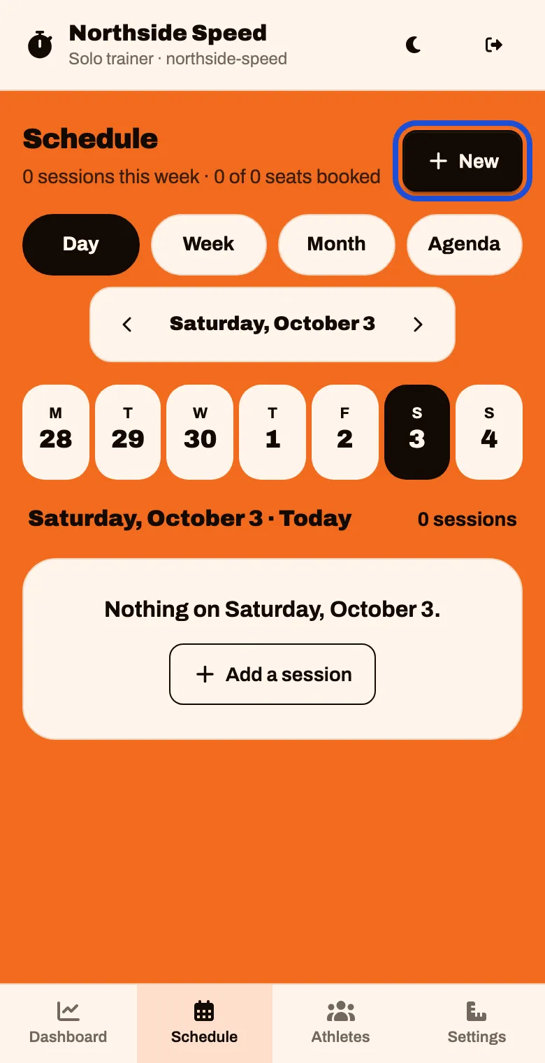 The Schedule screen with a New button at the top