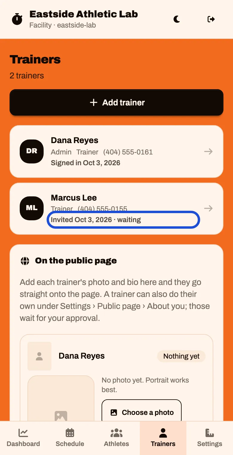 The Trainers list. Under the new trainer it says Invited, with the date, and waiting