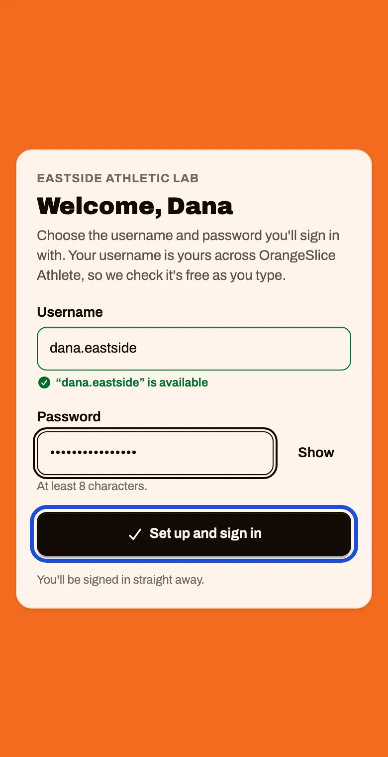 The Welcome page filled in, with a green available message under the username